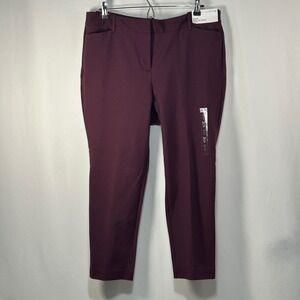 Liz Claiborne Emma Slim Leg Ankle Pants Mid-Rise Size 14P Burgundy‎